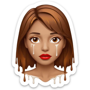 Brown Hair, Woman, white paint drip, face, hot, Sexy, lips sticker