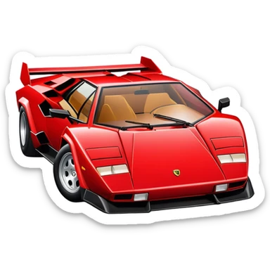 Bright red Lamborghini Countach, classic supercar with wedge shape and low profile sticker