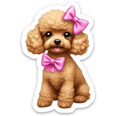 toy poodle dog wearing a pink bow on head  sticker