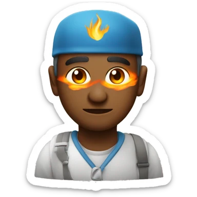 Un stiqeur qui sourit avec des flamme dans les yeux sticker