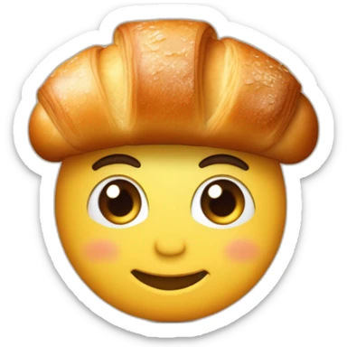 Une boulangère qui tiens un croissant et un pain au chocolat avec une baguette dans son dos ayant un visage confiant. sticker