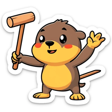 person whacking a mole with a mallet, both with funny expressions sticker