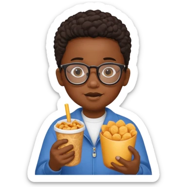 snack holding black kid with glasses on eyes sticker