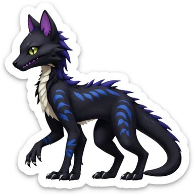 Kawaii dark black blackish edgy fantasy ethereal feline-vernid-sergal-monster-fursona animal creature full body with intricate markings  sticker