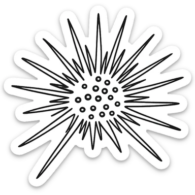 Sea urchin illustration in a clean, hand-drawn style with red lines, minimal design, no text, transparent background, matching the style of the reference logo. sticker