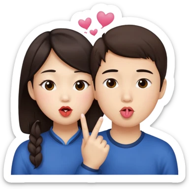 Asian girl blowing kiss to brunette boy  sticker
