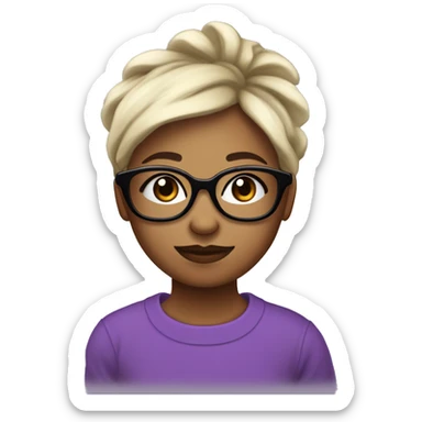 Une fille avec une peau blanche des lunettes violettes des taches de rousseurs cheveux mi long noir porte un t shirt de fleur  sticker