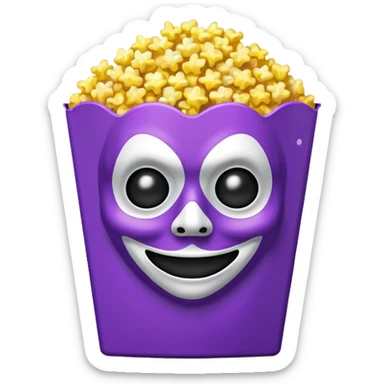 Glitter purple and yellow popcorn with ghostface mask in packaging sticker