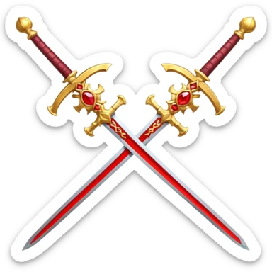 Golden fiery royal two crossed swrods with red gem and golden blade sticker