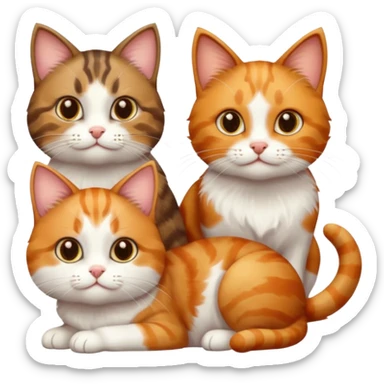 3 cats different colours including brown tabby and white, light patchy calico, and ginger and white sticker