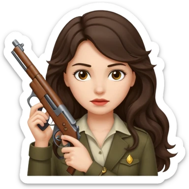 A brunette with long wavy hair girl who is about to kill herself with a littlr gun pointed at her temple sticker
