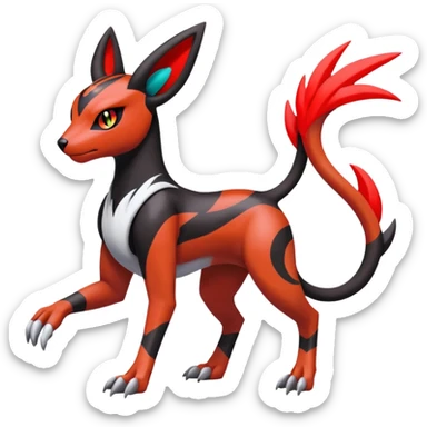 Colorful Meloetta-Houndour-Guilmon-Darkrai-Pokémon-Fakémon-fusion-hybrid-creature with abstract markings sticker