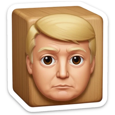 donald trump but his head is square, like a wooden block sticker