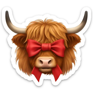 Highland cow red Christmas bow sticker
