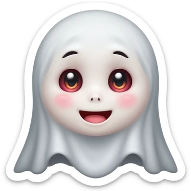 little cute ghost is smiling with blushed face, only face cute anime eyes sticker