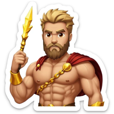 An emoji of the Greek god Zeus. He is a powerful, bearded man with a serious expression, holding a lightning bolt. sticker