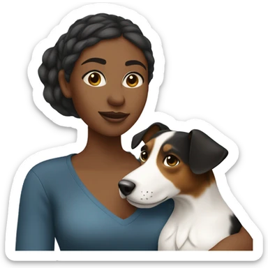 Black woman with long hair holding jack Russell terrier sticker