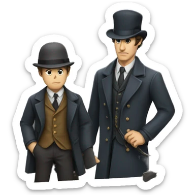 Sherlock Holmes and Watson investigating at a crime scene sticker