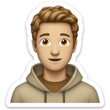 White guy in beige hoodie with brown hair sticker