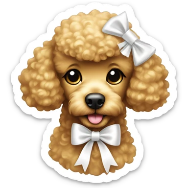 golden poodle with white satin bow sticker