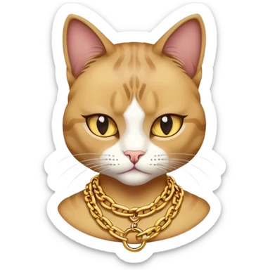 judgy female cat with gold chains, hip-hop style sticker