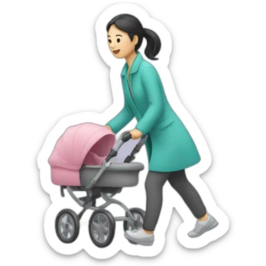 asian woman pushing a stroller sticker