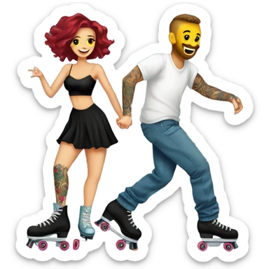Romantic roller skating date for beautiful tattooed couple sticker