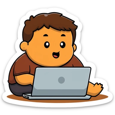 fat brown kid with brown hair using laptop drooling with stupid expression sticker