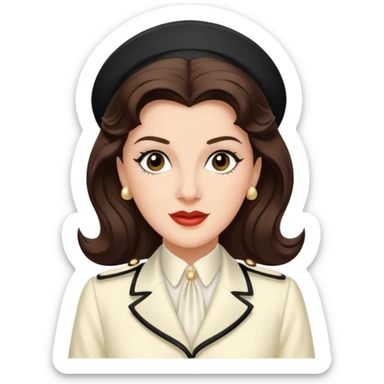 Maxene Andrews from The Andrews Sisters with long dark brown hair, ivory outfit sticker