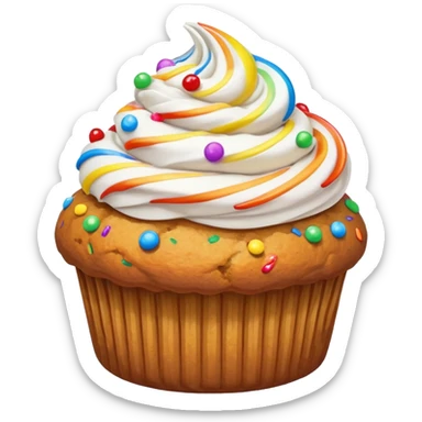 baked muffin with a swirl of whipped cream and rainbow sprinkles on top sticker
