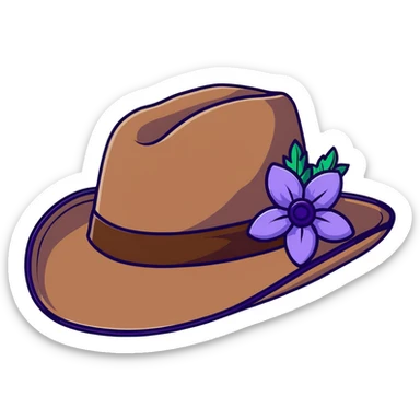 Cowgirl hat with purple lavender flowers, wide-brimmed brown western hat sticker