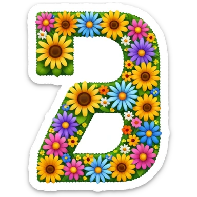 number 7 made of different flowers, emoji style sticker