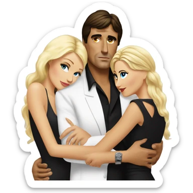 Tony Montana with 2 beautiful blondes with their arms around him sticker