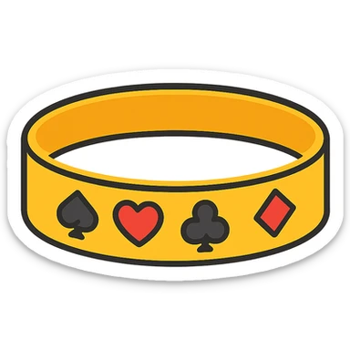 gold poker bracelet with card suit symbols, lineal color icon style, black outlines sticker