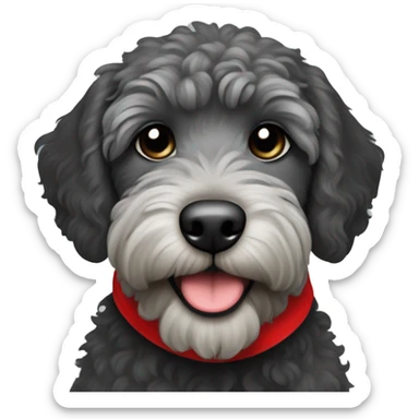 mini black and grey labradoodle dog with red bandana around neck sticker