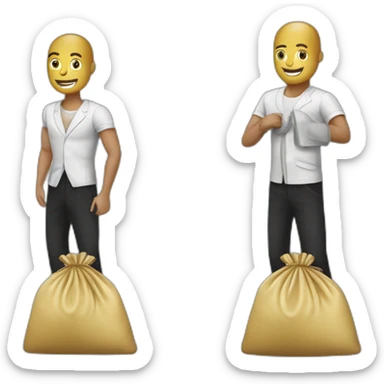 Ladron con saco de dinero y con ropa de rayas blancas y negras como corriendo  sticker