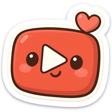 YouTube icon in chibi stickers style with heart, cartoonish, transparent background sticker