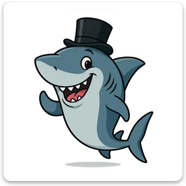playful and charming shark wearing a top hat sticker