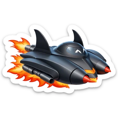 batmobile in rocket ship boom rocket at take-off in fire france sticker