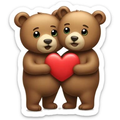 Two bears holding a heart sticker