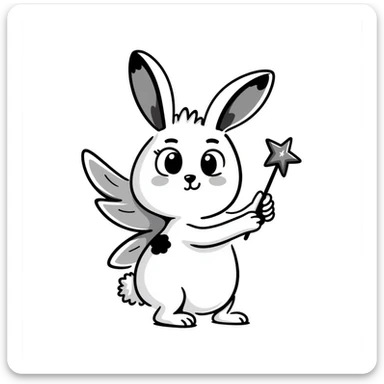 Fluffy rabbit with colorful fairy wings and a magic wand sticker