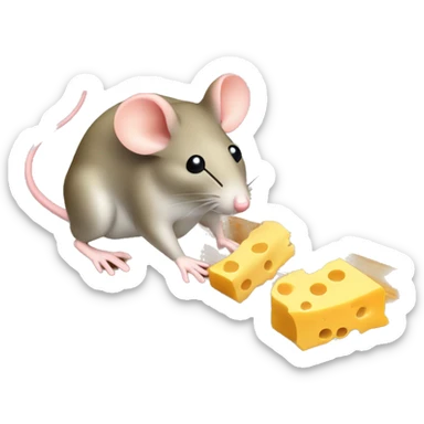 Mouse trap with cheese on it and a mouse sniffing the cheese carefully sticker
