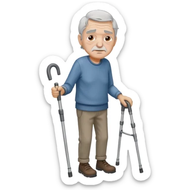 old guy with crutches sticker