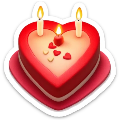 Red primarily colored heart shaped birthday cake, top view, 4 candles, no plate sticker