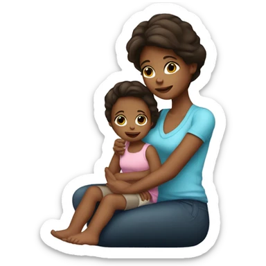 2year old dark brown hair sick sitting on mommy’s lap sticker