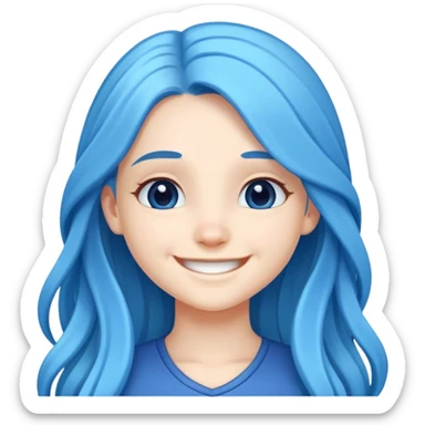 White cute girl with long blue hair smiles sticker