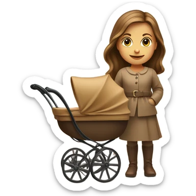 slavic beautiful mother with brown hair. next to caramel baby carriage sticker