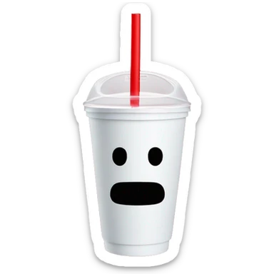 White styrofoam cup with white lid and red straw. No face sticker