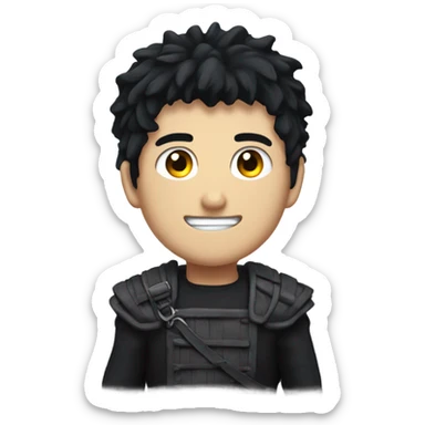 a guy named guts with a black hair from berserk anime with a evil smile sticker