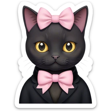 
short-haired black British cat with pastel bow sticker